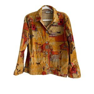 Chico's Women’s Modernist Southwest Tribal Art-to-Wear Corduroy‎ Jacket Size L